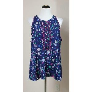 Modcloth Navy Blue Polka Dot Ruffled Tank Top
